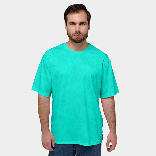 Мужская футболка оверсайз Яркий бирюзовый текстурированный / 3D-принт – фото 3