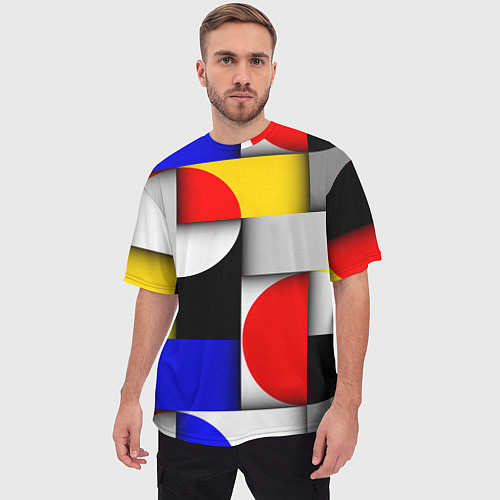 Мужская футболка оверсайз Оптическая иллюзия из кругов, прямоугольников и фи / 3D-принт – фото 3