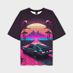 Футболка оверсайз мужская Synthwave car and mountains, цвет: 3D-принт