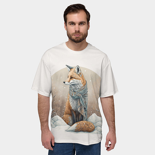 Мужская футболка оверсайз Лисица и сугроб / 3D-принт – фото 3