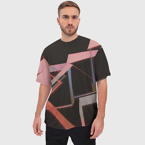 Мужская футболка оверсайз Абстрактные розовые стеклянные блоки / 3D-принт – фото 3