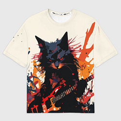 Футболка оверсайз мужская Black rocker cat on a light background - C-Cats co, цвет: 3D-принт