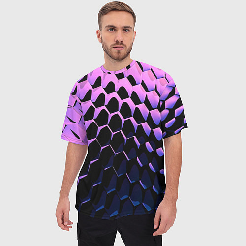 Мужская футболка оверсайз Шестиугольники волны / 3D-принт – фото 3