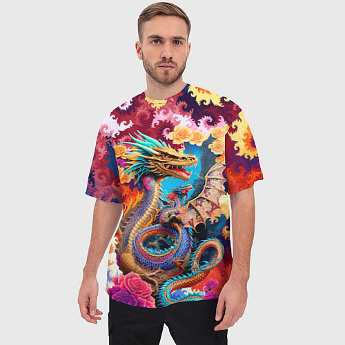 Мужская футболка оверсайз Japan dragon - irezumi - tattoo - art / 3D-принт – фото 3