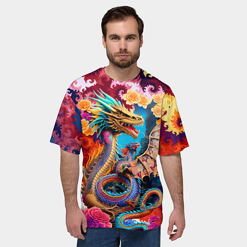 Мужская футболка оверсайз Japan dragon - irezumi - tattoo - art / 3D-принт – фото 3