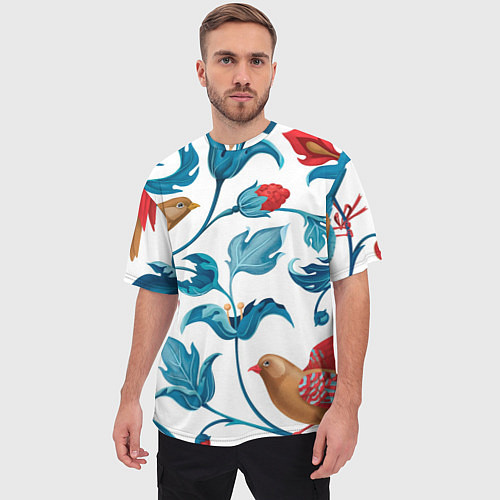 Мужская футболка оверсайз Узоры и птицы / 3D-принт – фото 3