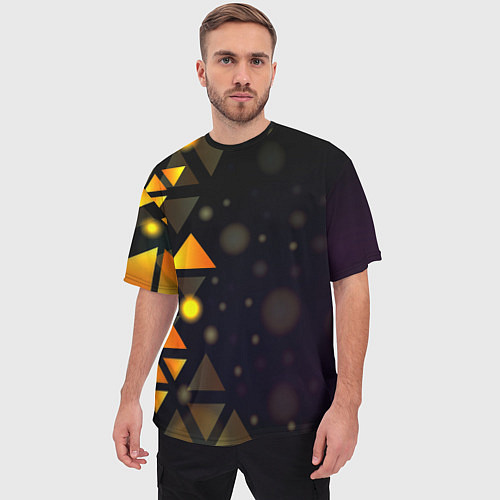 Мужская футболка оверсайз Светящиеся треугольники боко / 3D-принт – фото 3