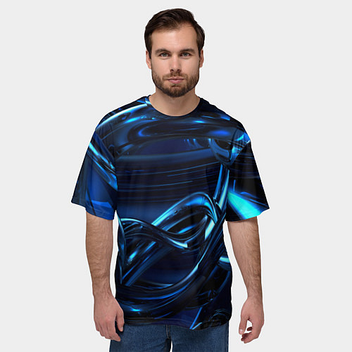 Мужская футболка оверсайз Фрактальный узор волны / 3D-принт – фото 3