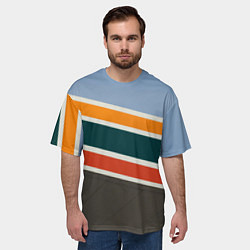 Футболка оверсайз мужская Оранжевые и белые абстрактные полосы, цвет: 3D-принт — фото 2