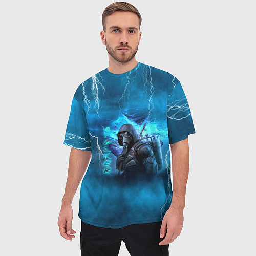 Мужская футболка оверсайз Stalker sky art blue / 3D-принт – фото 3