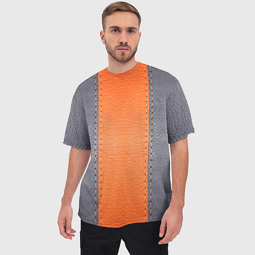 Мужская футболка оверсайз Кожа серая оранжевая / 3D-принт – фото 3