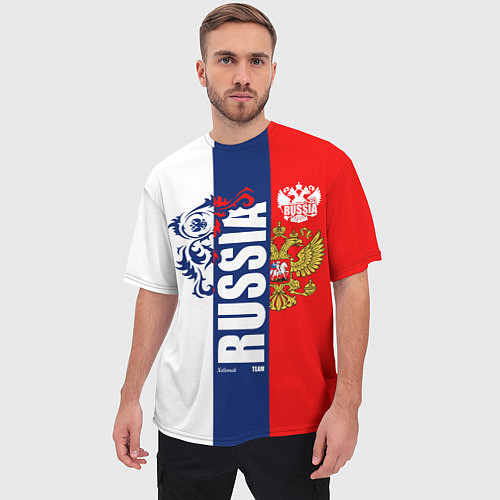 Мужская футболка оверсайз Russia national team: white blue red / 3D-принт – фото 3