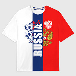 Футболка оверсайз мужская Russia national team: white blue red, цвет: 3D-принт