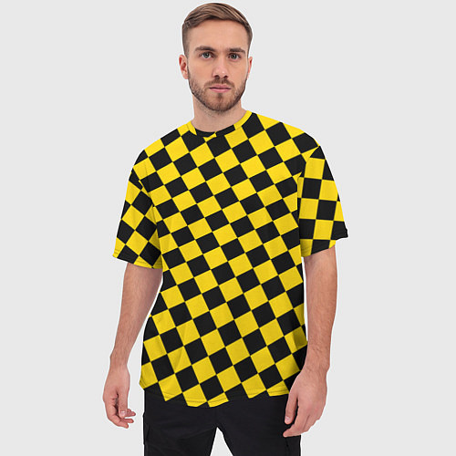 Мужская футболка оверсайз Черно-желтая мелкая клетка / 3D-принт – фото 3