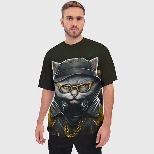Мужская футболка оверсайз Rich grey Cat / 3D-принт – фото 3