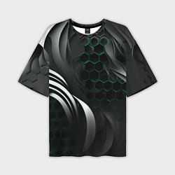 Футболка оверсайз мужская Объемные бирюзовые плиты и черные линии, цвет: 3D-принт