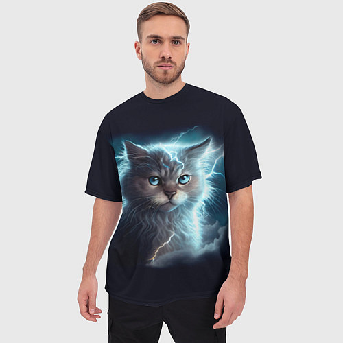 Мужская футболка оверсайз Котик с молниями / 3D-принт – фото 3