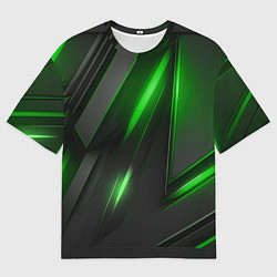 Футболка оверсайз мужская Черные пластины с зеленым свечением, цвет: 3D-принт