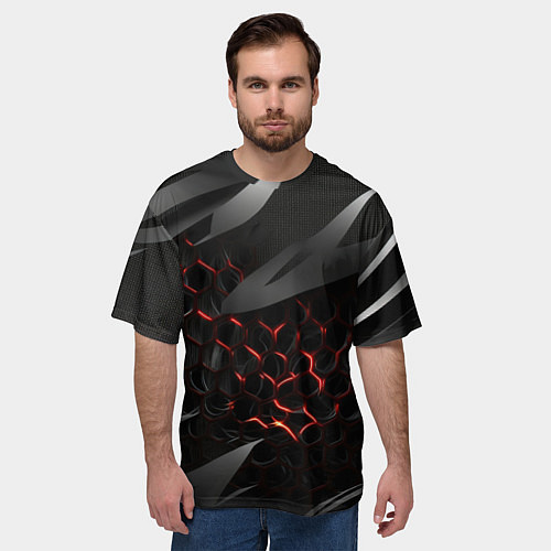Мужская футболка оверсайз Black and red abstract / 3D-принт – фото 3