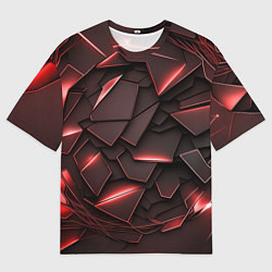Мужская футболка оверсайз Красные элементы с неоновым свечением