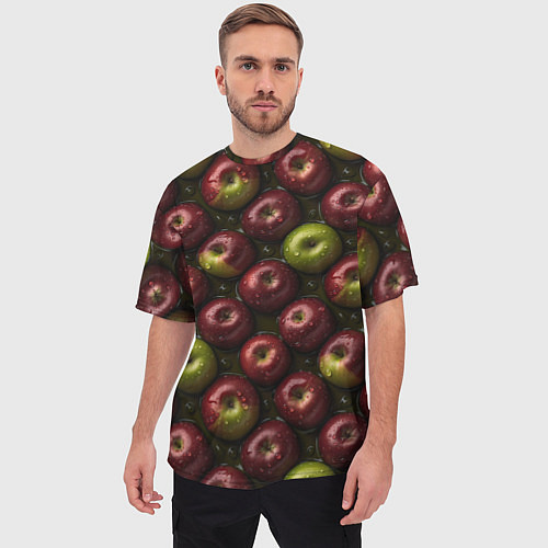 Мужская футболка оверсайз Сочная текстура из яблок / 3D-принт – фото 3