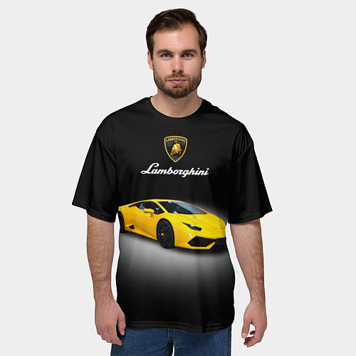 Мужская футболка оверсайз Спорткар Lamborghini Aventador / 3D-принт – фото 3