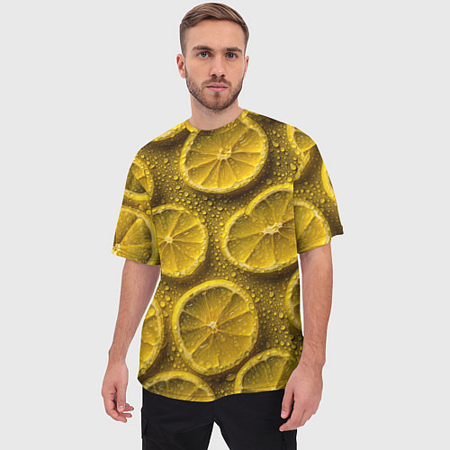 Мужская футболка оверсайз Сочный паттерн из долек лимона / 3D-принт – фото 3