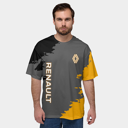 Мужская футболка оверсайз Renault черно-желтые брызги / 3D-принт – фото 3