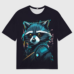 Футболка оверсайз мужская Енот - cyberpunk style, цвет: 3D-принт