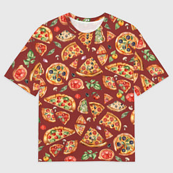 Футболка оверсайз мужская Кусочки пиццы ассорти - акварельный паттерн, цвет: 3D-принт