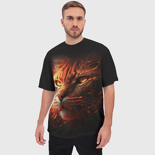 Мужская футболка оверсайз Огненный рыжий кот / 3D-принт – фото 3