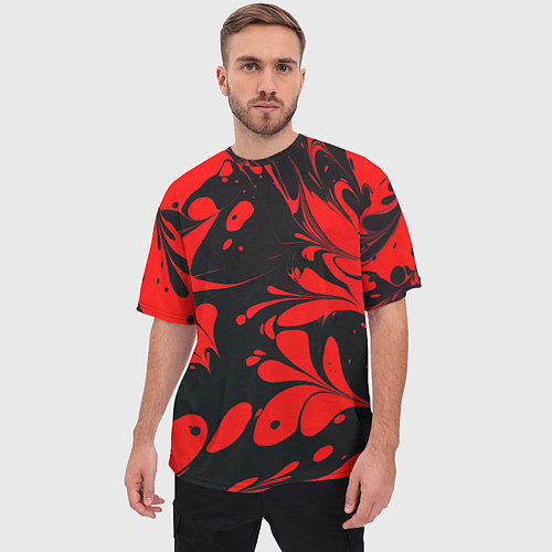Мужская футболка оверсайз Красно-черный узор / 3D-принт – фото 3