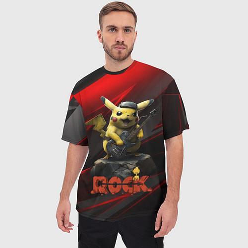 Мужская футболка оверсайз Pikachu Rock style / 3D-принт – фото 3