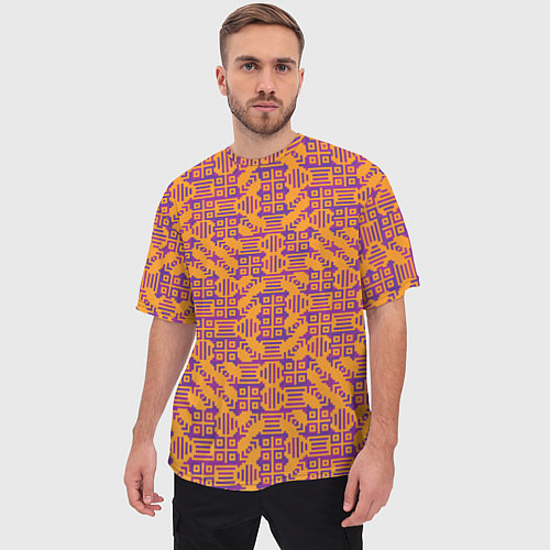 Мужская футболка оверсайз Фиолетовый векторный узор / 3D-принт – фото 3