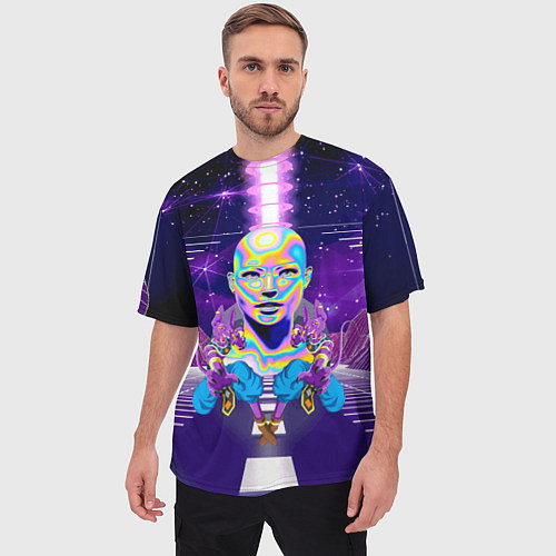 Мужская футболка оверсайз Goddess with two Beerus - vaporwave / 3D-принт – фото 3