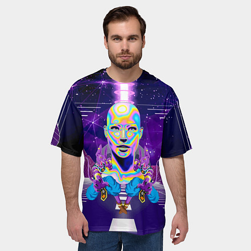 Мужская футболка оверсайз Goddess with two Beerus - vaporwave / 3D-принт – фото 3