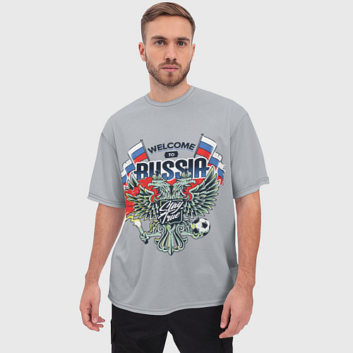 Мужская футболка оверсайз Welcome to Russia - футбол / 3D-принт – фото 3