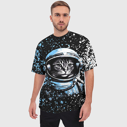 Мужская футболка оверсайз Кошак в скафандре / 3D-принт – фото 3