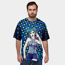 Футболка оверсайз мужская Аниме девушка с голубыми волосами в ретро полутона, цвет: 3D-принт — фото 2