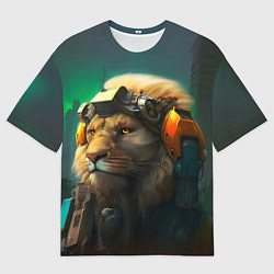 Футболка оверсайз мужская Лев Киберпанк, цвет: 3D-принт