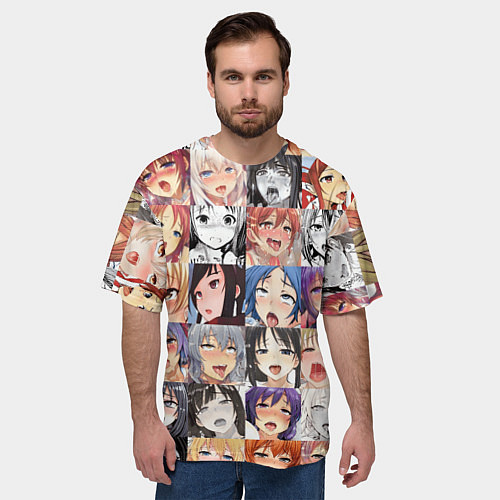 Мужская футболка оверсайз Anime hentai ahegao manga / 3D-принт – фото 3