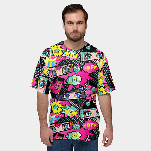 Мужская футболка оверсайз Глаза аниме-девушки: cool pattern / 3D-принт – фото 3