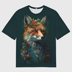Футболка оверсайз мужская Лис в цветочной рубашке, цвет: 3D-принт