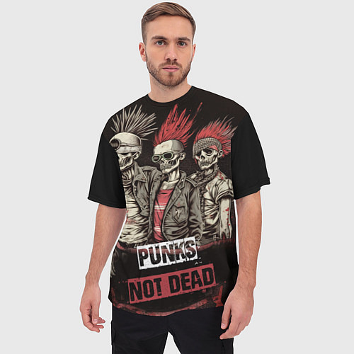 Мужская футболка оверсайз Punks not dead / 3D-принт – фото 3