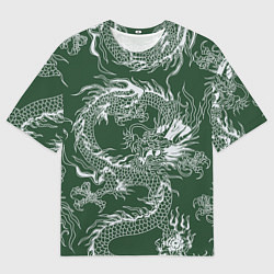 Футболка оверсайз мужская Татуировка дракона на зеленом фоне, цвет: 3D-принт