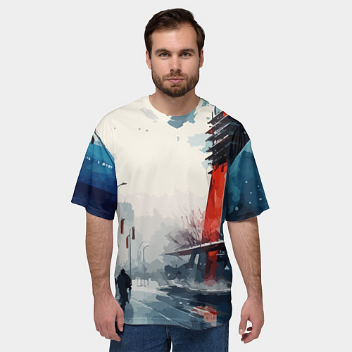 Мужская футболка оверсайз Наш город - коллекция Бело-сине-красный - Хуф и Ся / 3D-принт – фото 3