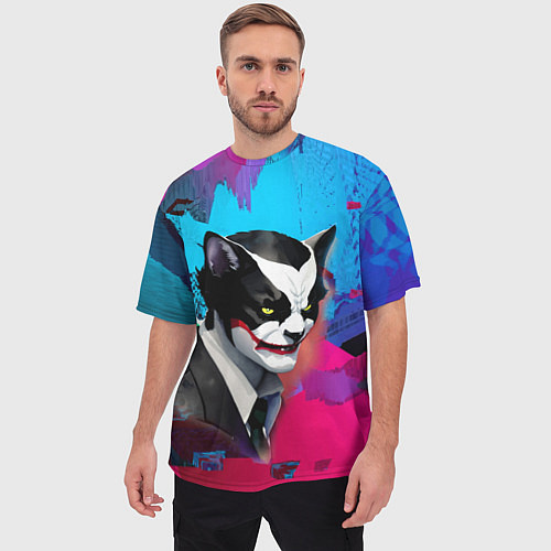 Мужская футболка оверсайз Dude-cat - neural network - pop art / 3D-принт – фото 3