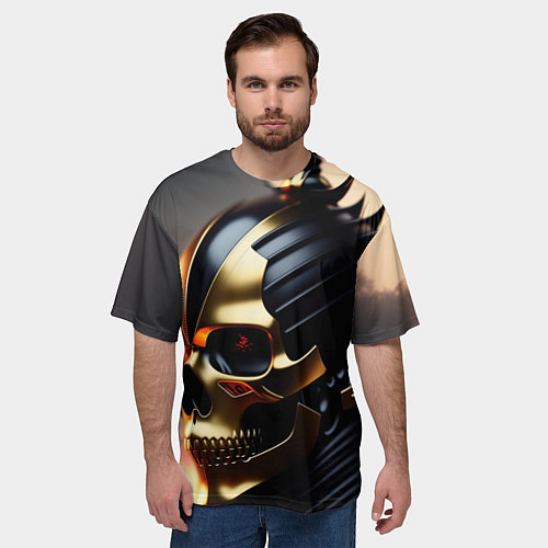 Мужская футболка оверсайз Череп самурая в маске / 3D-принт – фото 3