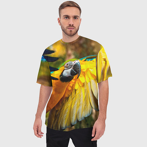 Мужская футболка оверсайз Взлёт попугая / 3D-принт – фото 3
