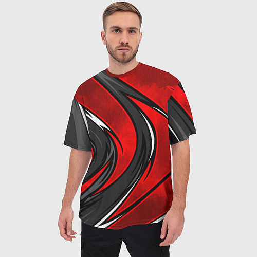 Мужская футболка оверсайз Органический разрыв - красный / 3D-принт – фото 3